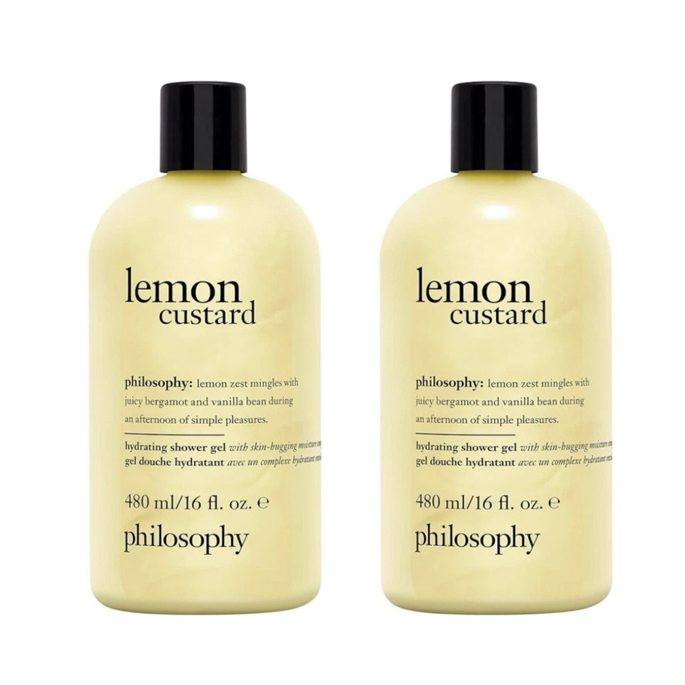 2 Philosophy LEMON CUSTARD Hydrating Shower Gel Lot 16 fl oz each Bath Set NEW
